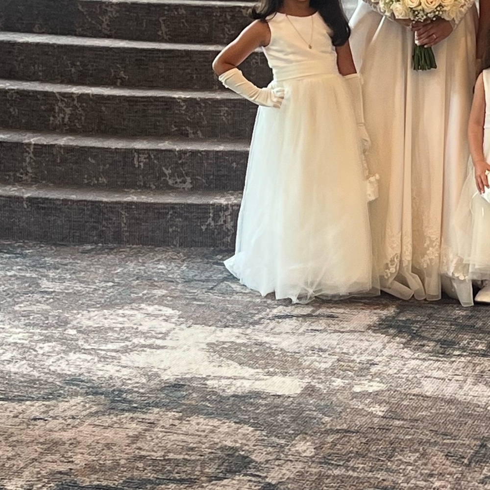 David's Bridal Satin Flower Girl Dress with Tulle Skirt 
STYLE# S1038 
Size 7 - Picture 5 of 5